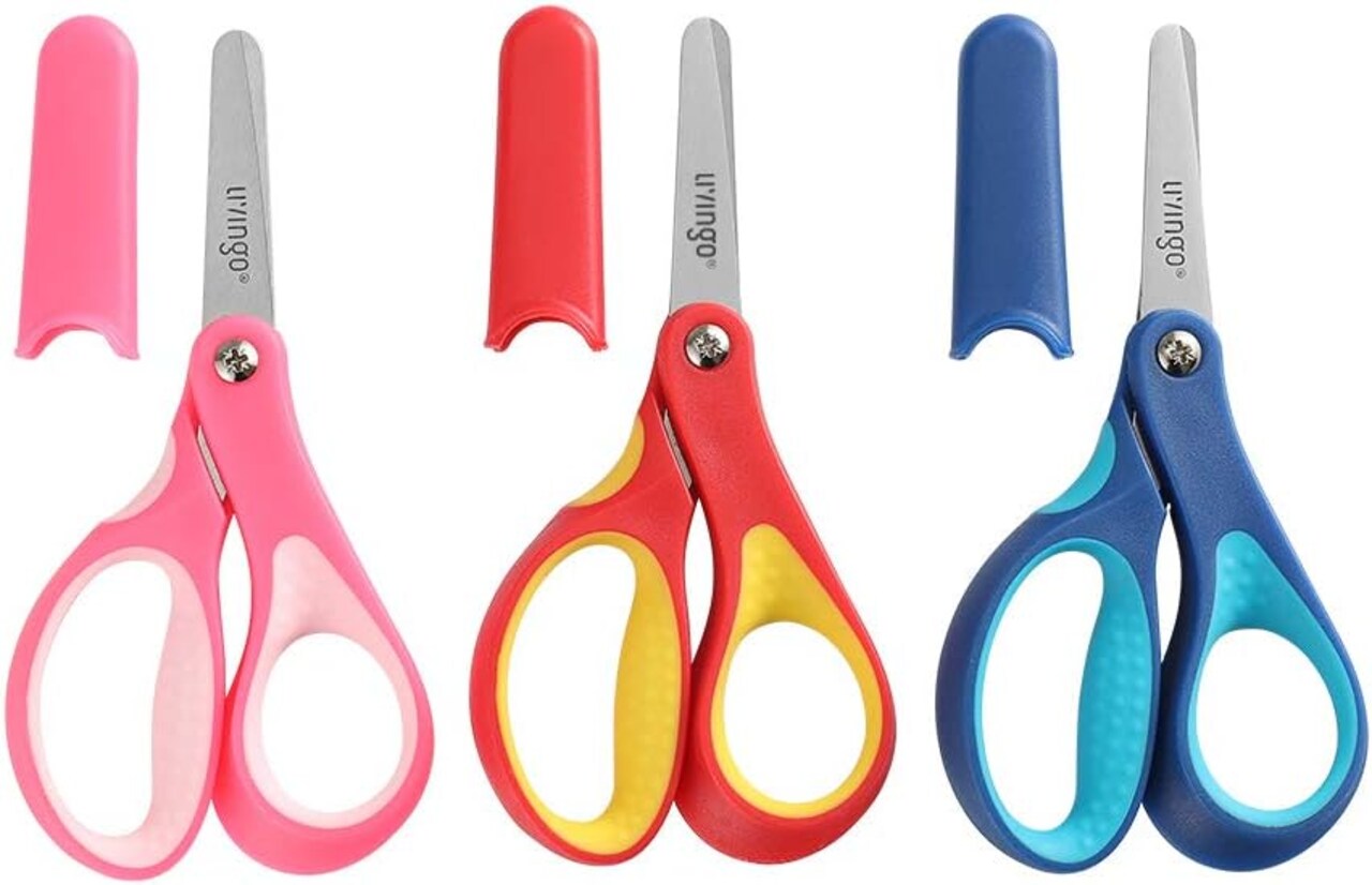 3-Pack Small Kids Safety Scissors – Blunt Tip Stainless Steel with Comfort Grip, Assorted Colors for School & Crafts